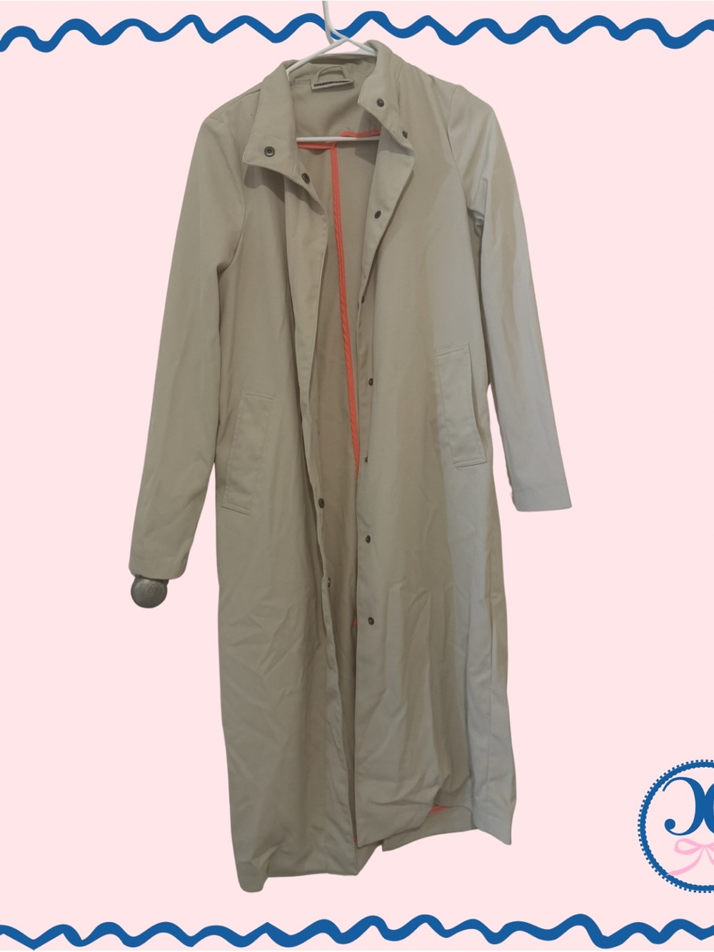 Noisy May Light Beige Trench Coat with Coral Trim